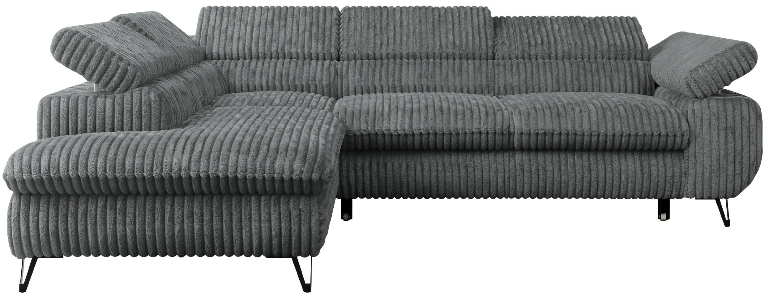 ECKSOFA PETER L Dunkelgrau Cord - Links Seite - Dunkelgrau/Schwarz, Textil/Metall (208/273cm) - MKS
