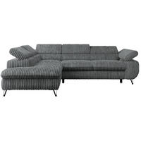 ECKSOFA PETER L Dunkelgrau Cord - Links Seite - Dunkelgrau/Schwarz, Textil/Metall (208/273cm) - MKS