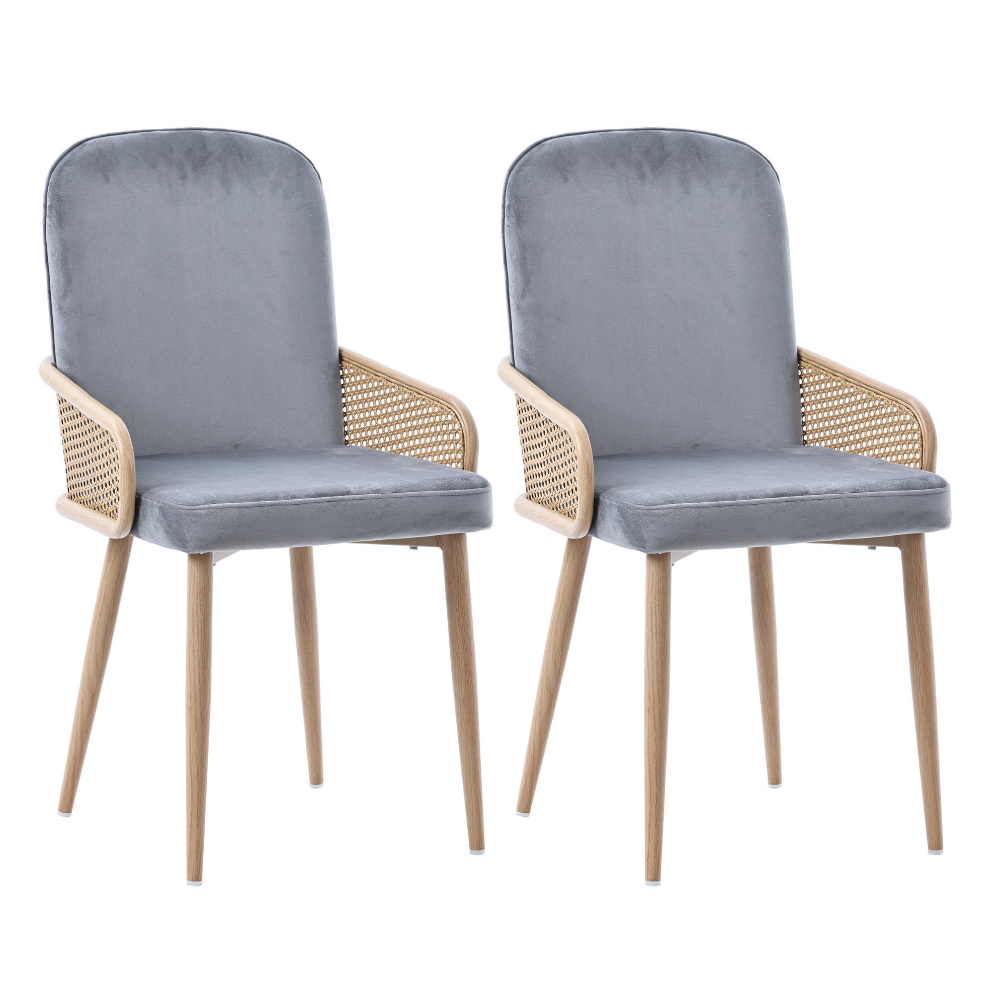 ESSZIMMERSTUHL 2er-Set Samt mit Rattan-Design Grau - Grau, Holz (43/90/41.1cm) - Meubliv