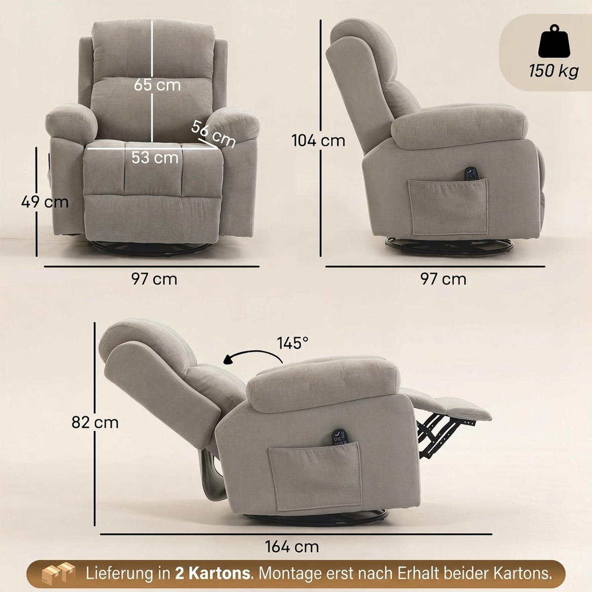 RELAXSESSEL Chenille Beige - Beige/Schwarz, Holzwerkstoff/Textil (97/104/97cm) - HOMCOM