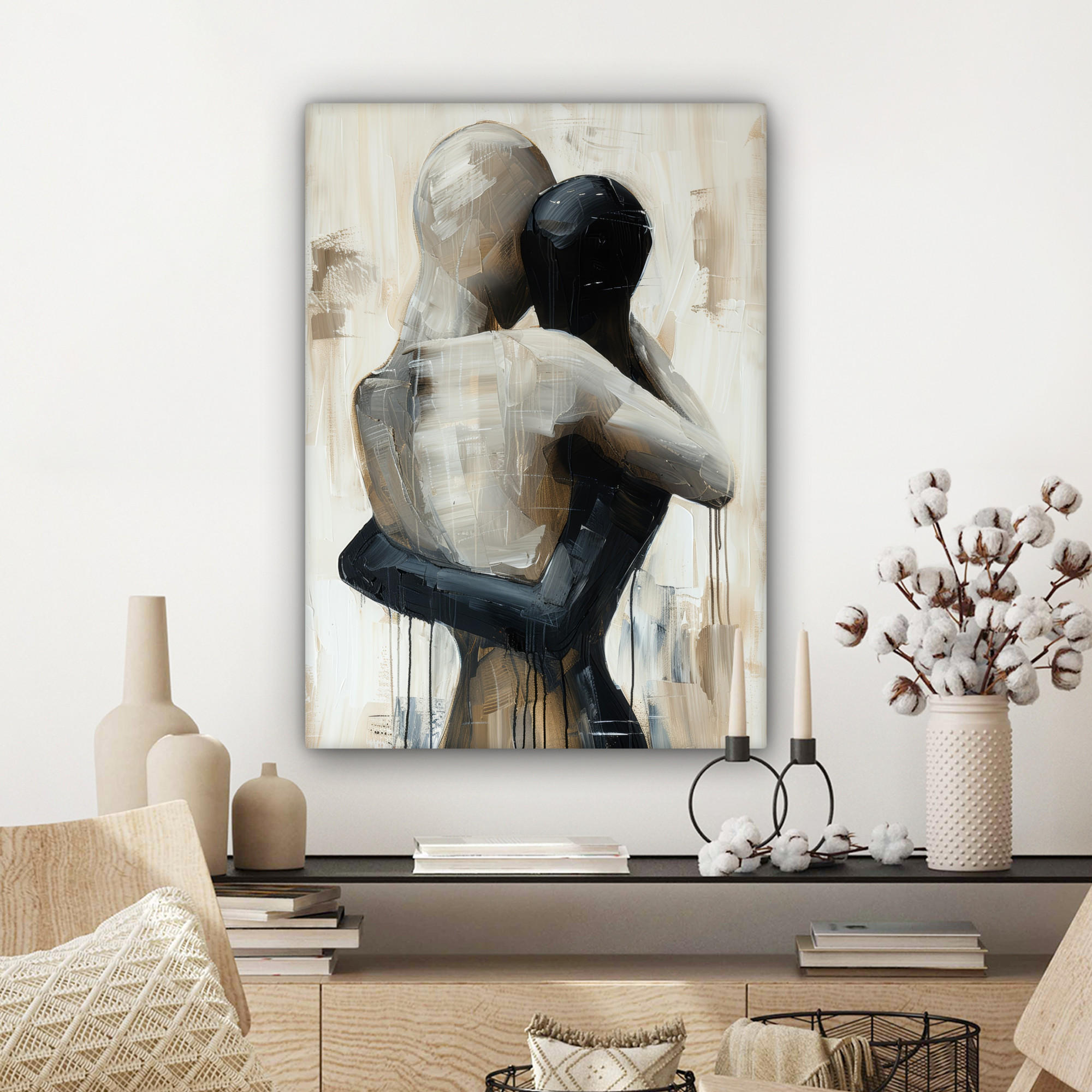 LEINWANDBILD Abstrakt - Liebe - Schwarz und weiß - Modern 60x80 cm - Schwarz, Textil (60/80cm) - MuchoWow