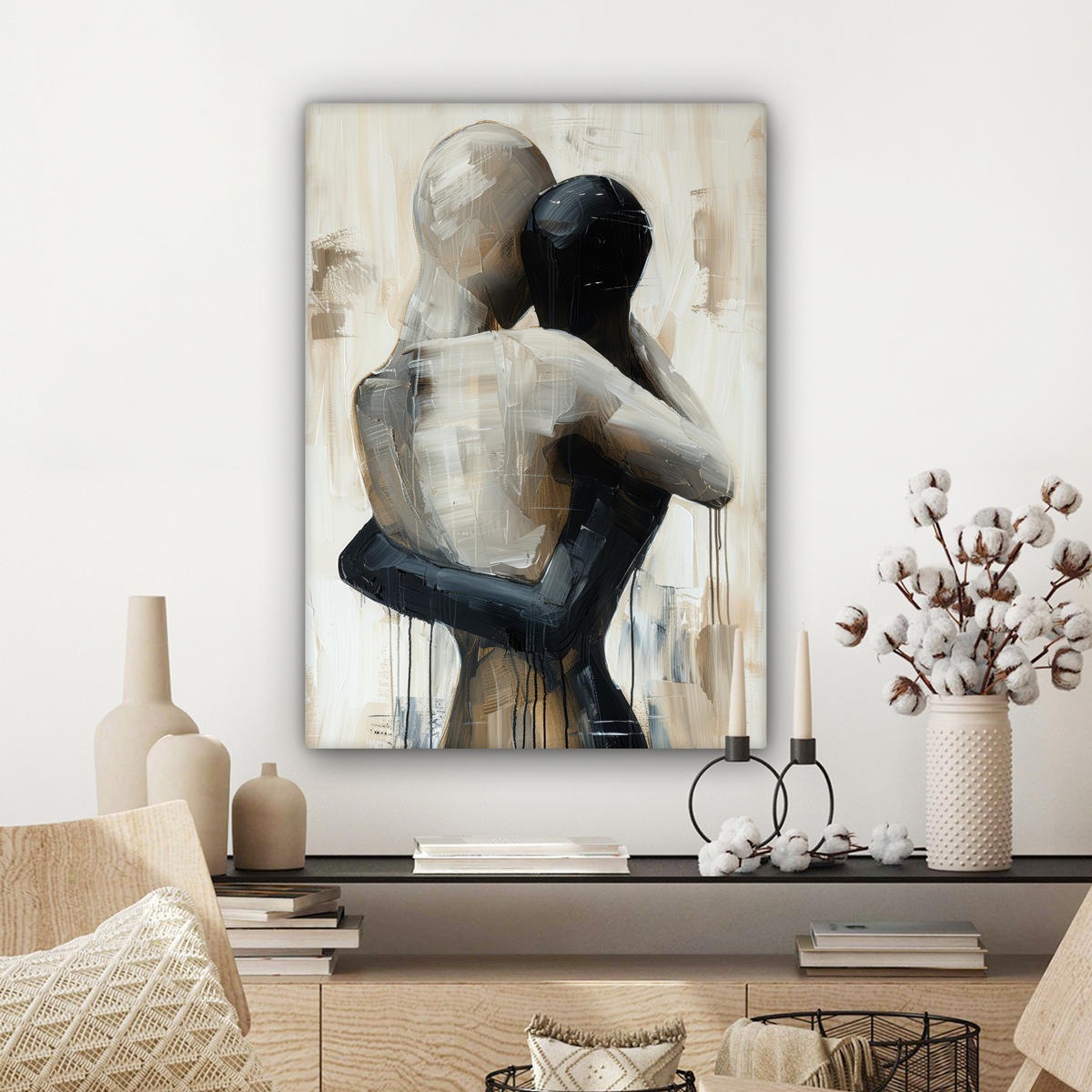LEINWANDBILD Abstrakt - Liebe - Schwarz und weiß - Modern 60x80 cm - Schwarz, Textil (60/80cm) - MuchoWow