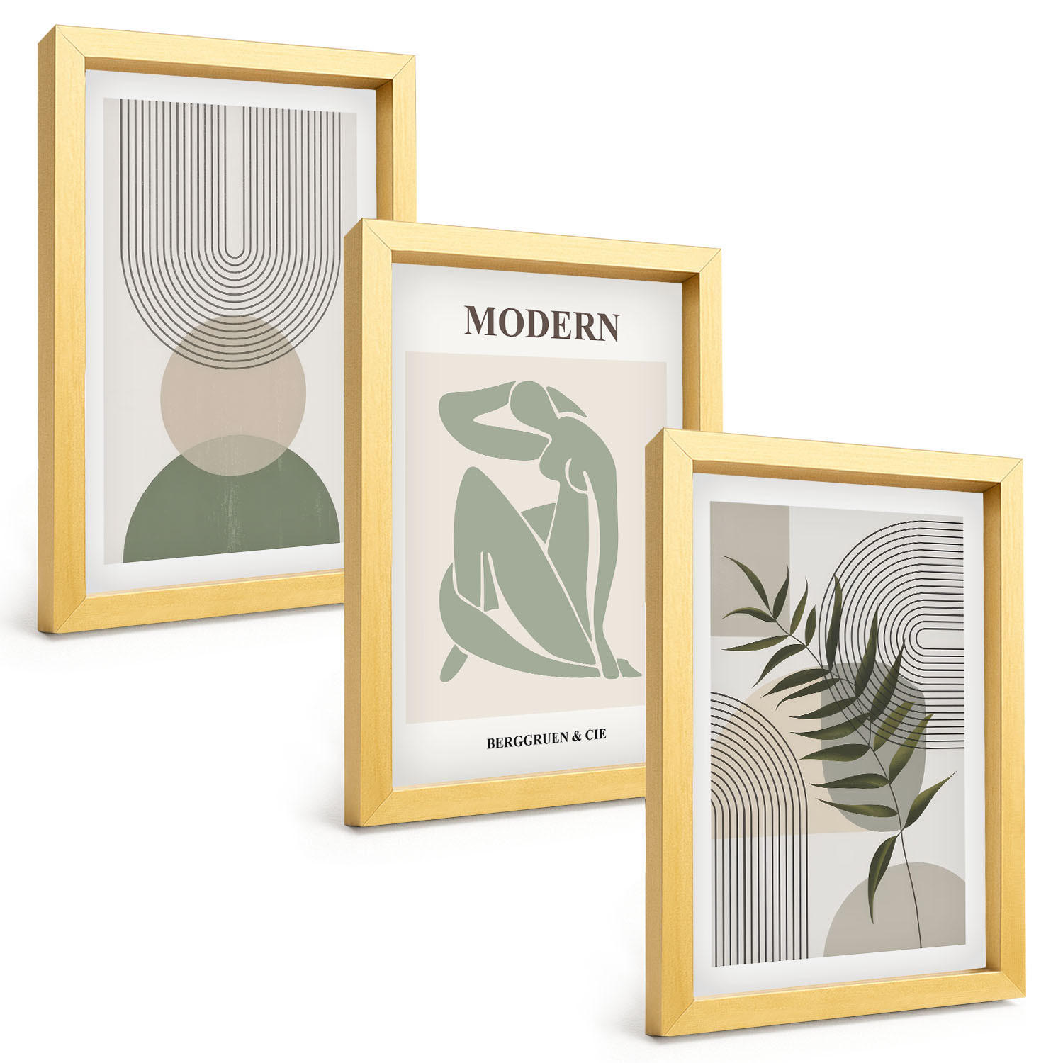 BILDER SET 3er Set - 20x30 cm Goldrahmen - Stilvolle Pflanzengrafiken - Goldfarben, Kunststoff (20/30cm) - TULUP