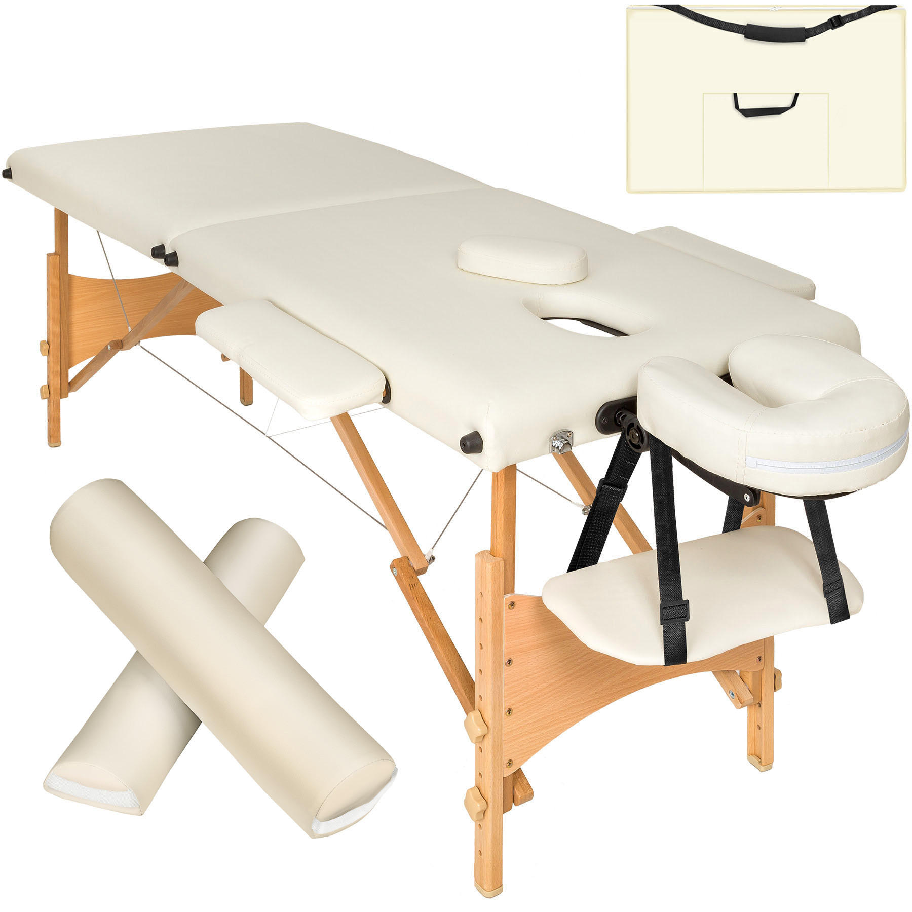 MASSAGELIEGE 2 Zonen Freddi,210 x 95 x 84 cm,beige - Beige, Holz (95/84/210cm) - tectake