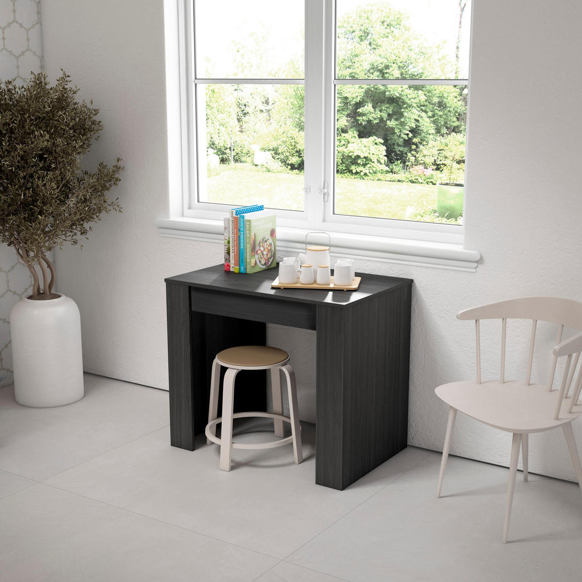 KONSOLENTISCH ausziehbar 58 bis 222cm, für 10 Gäste, schwarz eiche, 90/58/77cm - Eichefarben/Schwarz, Holzwerkstoff (90/222/77cm) - Skraut Home
