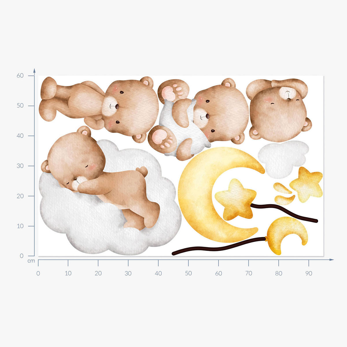 WANDAUFKLEBER 60x95cm - Niedliche Teddybären - Multicolor, Kunststoff (60/95/0.1cm) - Wallfluent