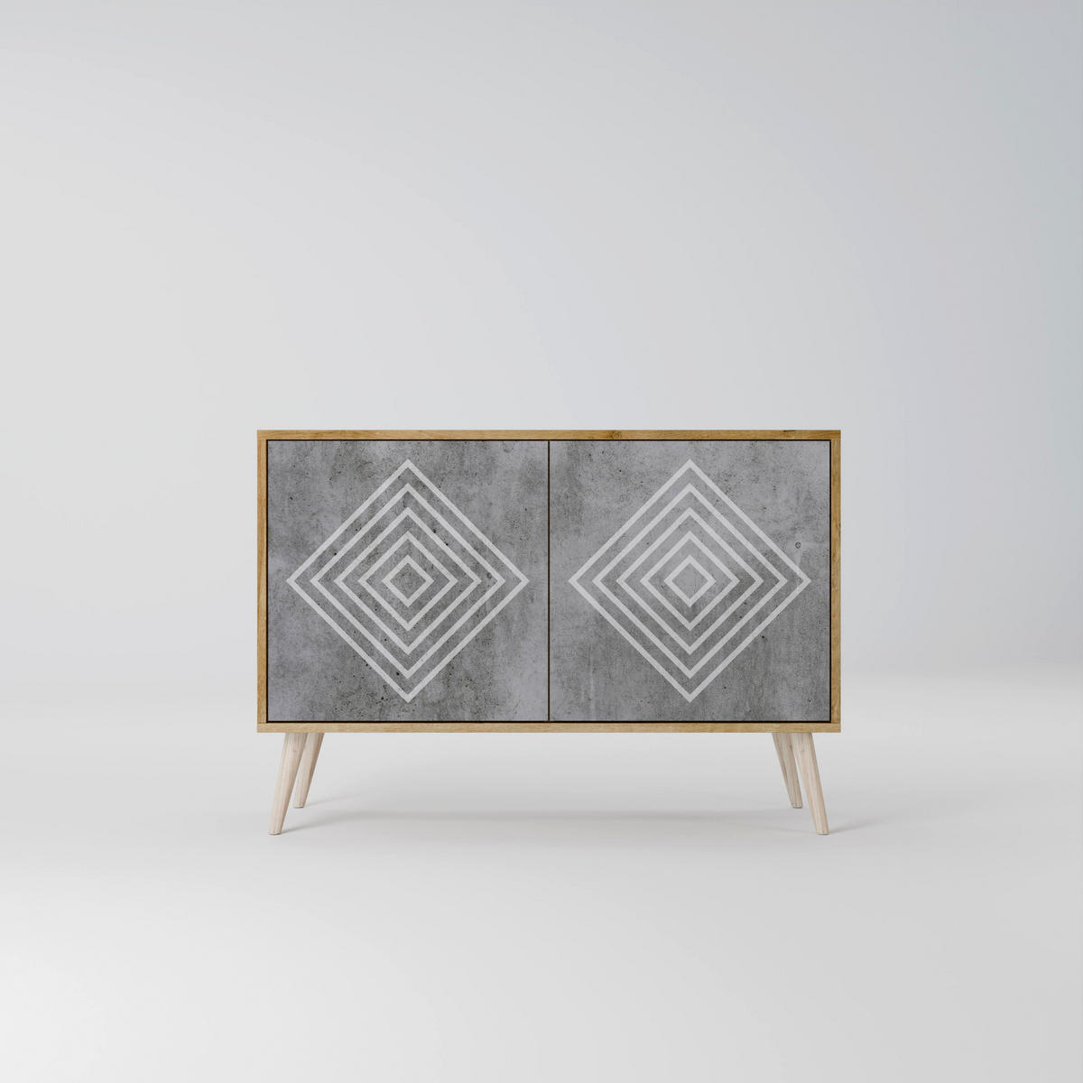 SIDEBOARD POLYGONAL ARTISTRY, Eicheneffekt, 111x42x77,5 cm, 2 Türen - Eichefarben/Buchefarben, Holzwerkstoff/Buchenholz (111/77.5/42cm) - SpaceRebels
