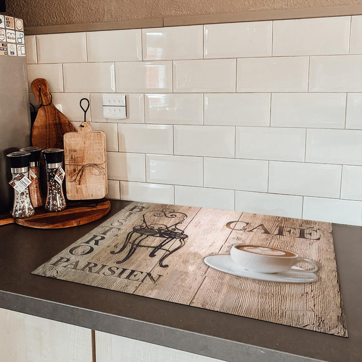 HERDABDECKPLATTE Bistro Parisien - Café - Kaffee - Jahrgang 71x52 cm - Cappuccino, Kunststoff (71/0.2/52cm) - MuchoWow