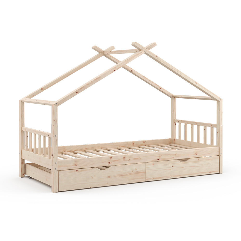 VitaliSpa DOMEČKOVÁ POSTEL Design Přírodní dřevo 90x200 cm s lůžkem pro hosty
