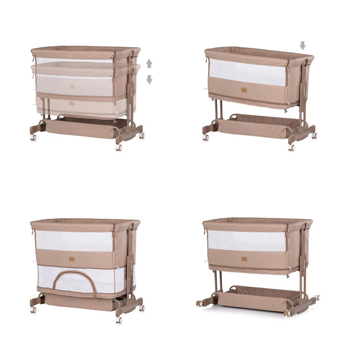 BEISTELLBETT Zen 2 in 1 beige Babybett Schaukelfunktion 7 Höhen Moskitonetz - Beige, Metall (46/81cm) - Chipolino