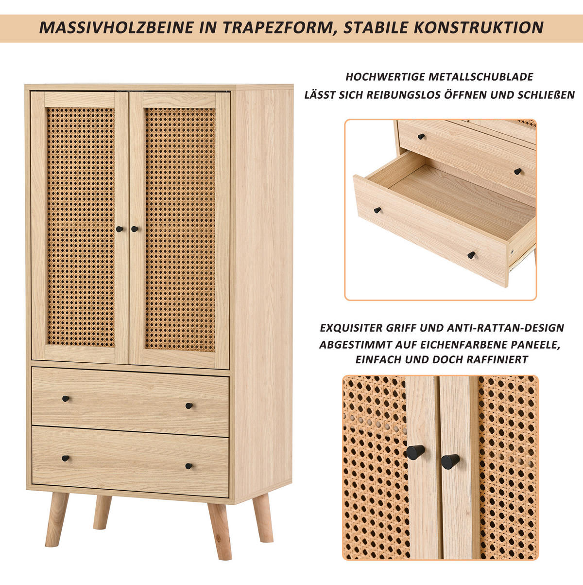SIDEBOARD 60/40/120 cm aus Spanplatte mit Rattangeflecht Eichefarben - Eichefarben, Holzwerkstoff (60/120/40cm) - Modenvie