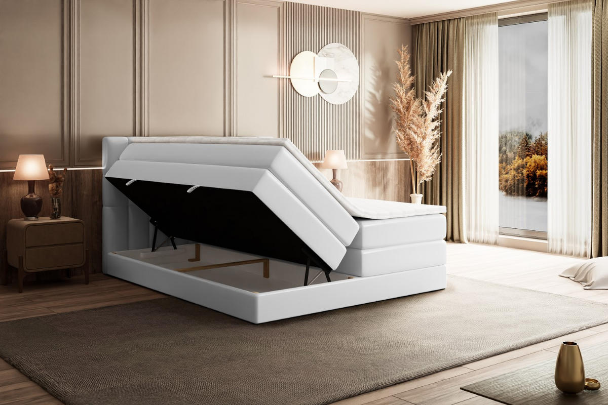 BOXSPRINGBETT MIAMI KING - 160x200 - H3/H4 - Weiß Hochglanz - Weiß Hochglanz, Holzwerkstoff (160/200cm) - ALTDECOR