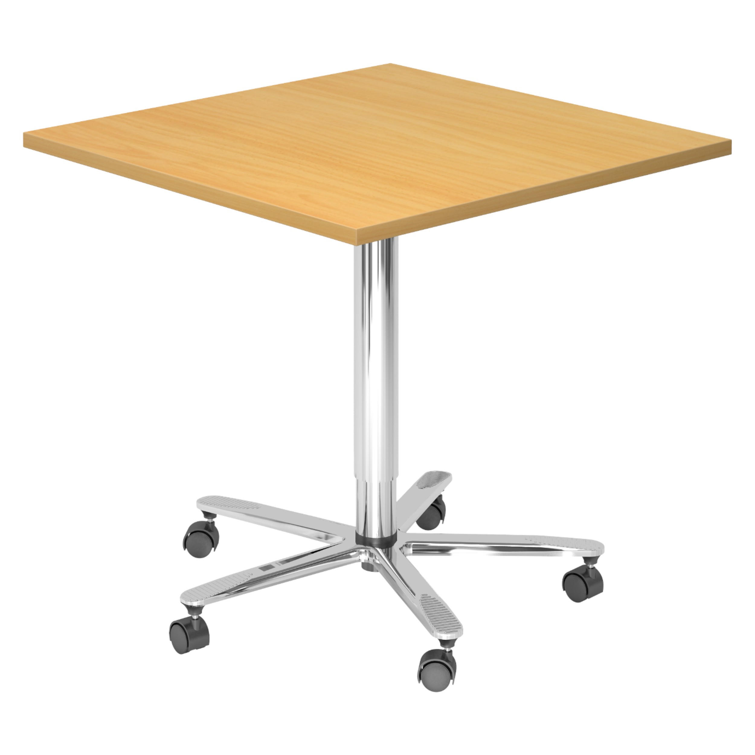SÄULENHUBTISCH eckig ST 80/80/74 cm in Buchefarben/chrom - Chromfarben/Buchefarben, Holzwerkstoff (80/80/74cm) - bümö