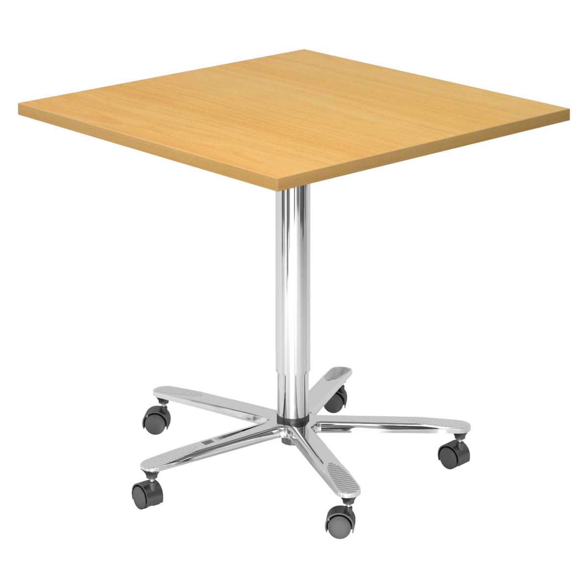 SÄULENHUBTISCH eckig ST 80/80/74 cm in Buchefarben/chrom - Chromfarben/Buchefarben, Holzwerkstoff (80/80/74cm) - bümö