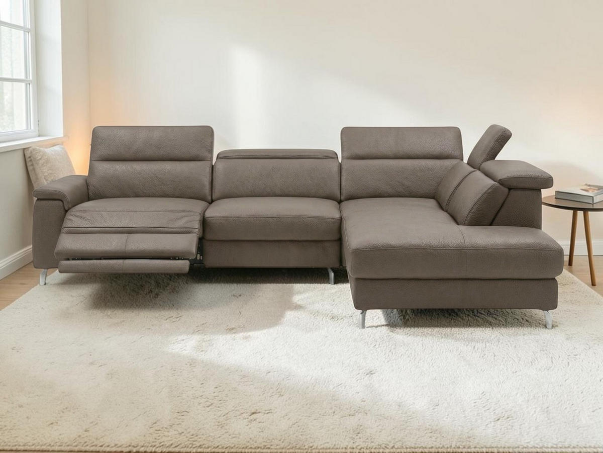 ECKSOFA Ambassador Echtleder mit 1 x Relaxfunktion Greige - Greige, Leder/Metall (272/224cm)