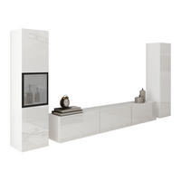 WOHNWAND Berlin III - Weiß Hochglanz/Alufarben, Holzwerkstoff/Kunststoff (180/30/33cm) - MIRJAN24