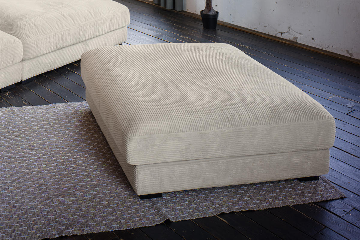 BIG SOFA-SET MIT TABLETT NATUR MADELINE Cremeweiß Cord - Creme/Schwarz, Kunststoff/Textil (290/85/170cm) - KAWOLA