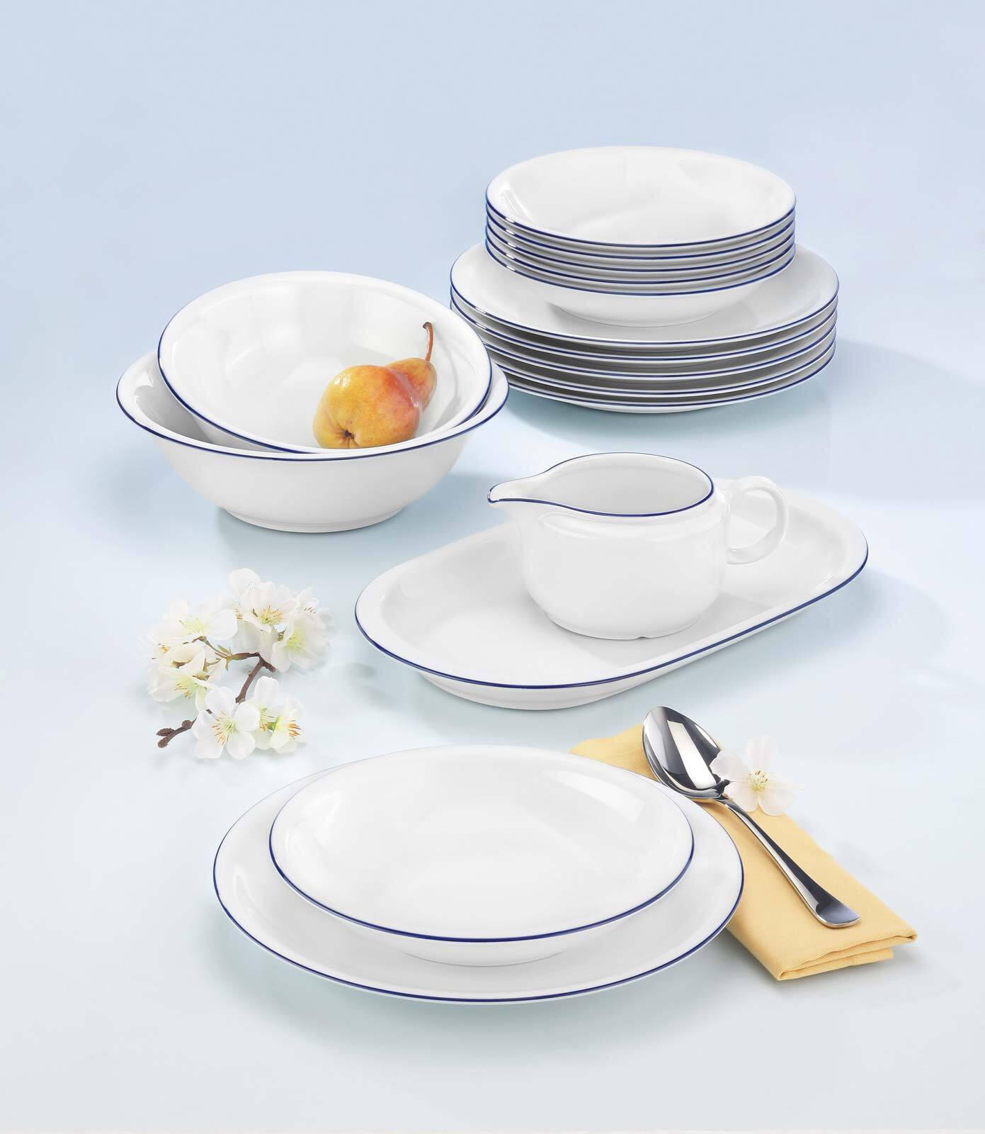 TAFELSERVICE Compact Blaurand weiß-blau 16er Set - Blau/Weiß, Keramik (1/1/1cm) - Seltmann Weiden