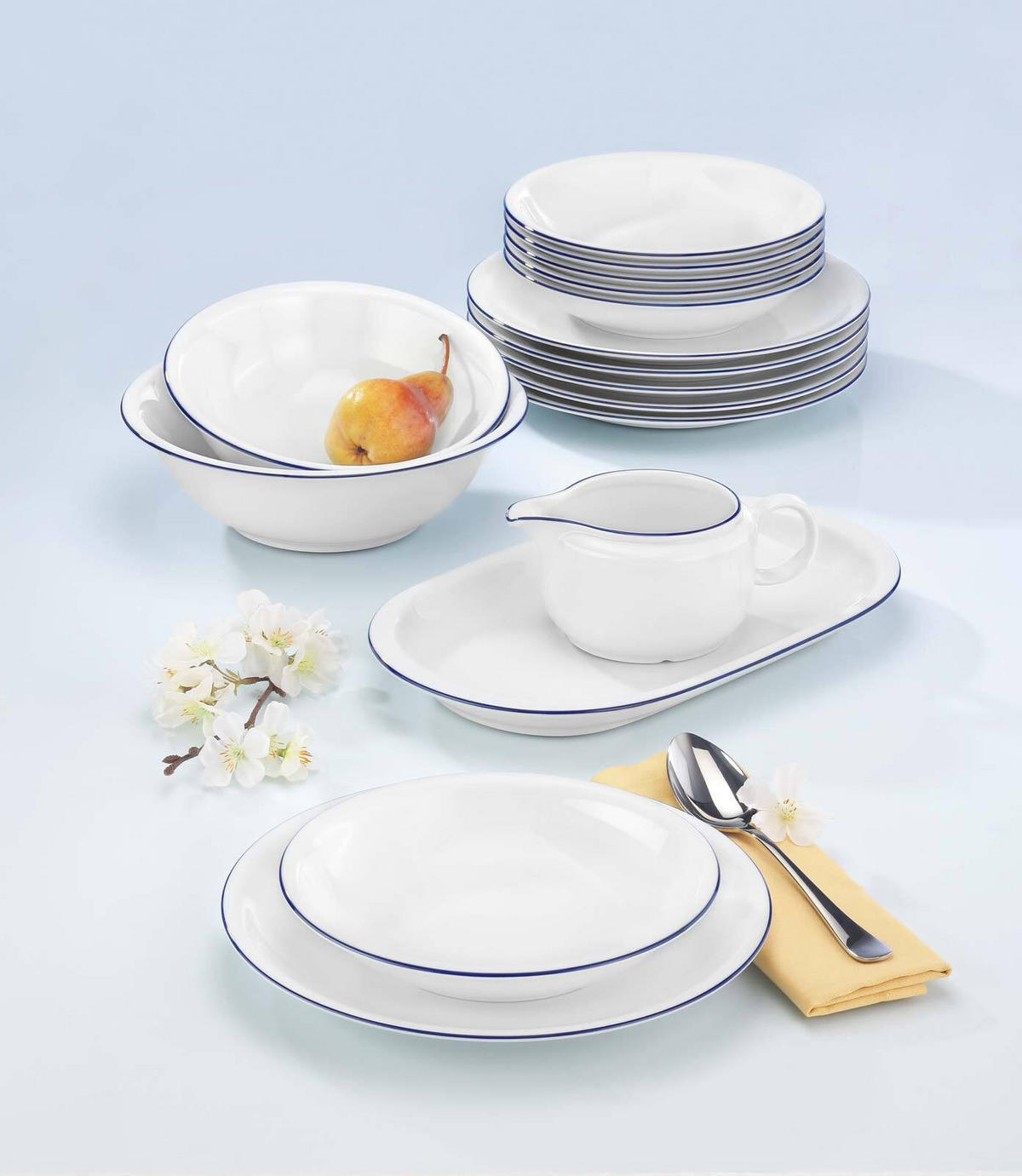 TAFELSERVICE Compact Blaurand weiß-blau 16er Set - Blau/Weiß, Keramik (1/1/1cm) - Seltmann Weiden