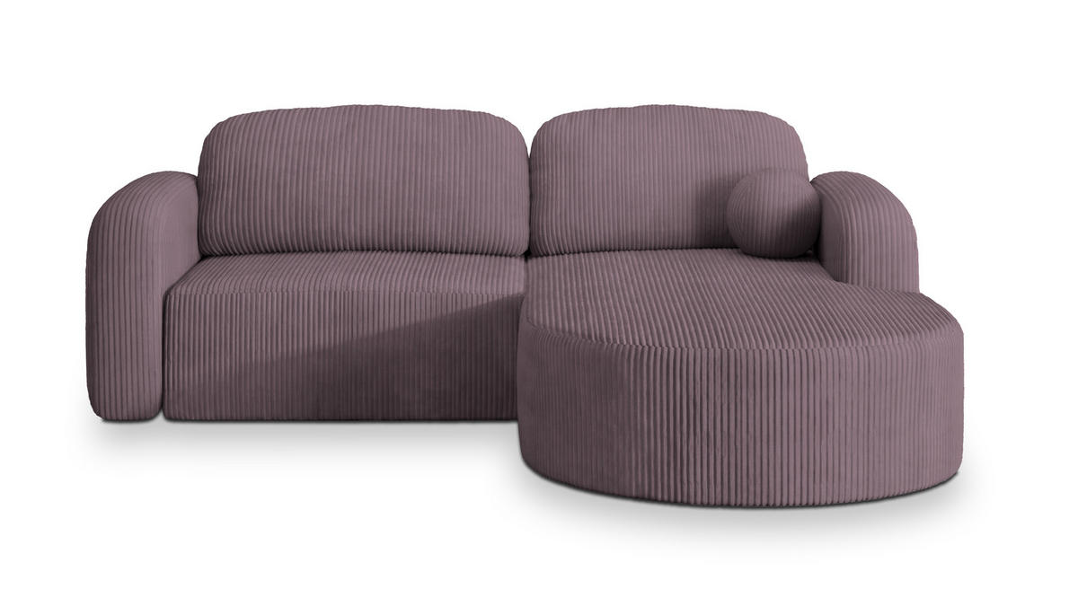 ECKSOFA AMILIA P R-S Lila Kordstoff mit Schlaffunktion - Lila, Holz (263/174cm) - MASSENO