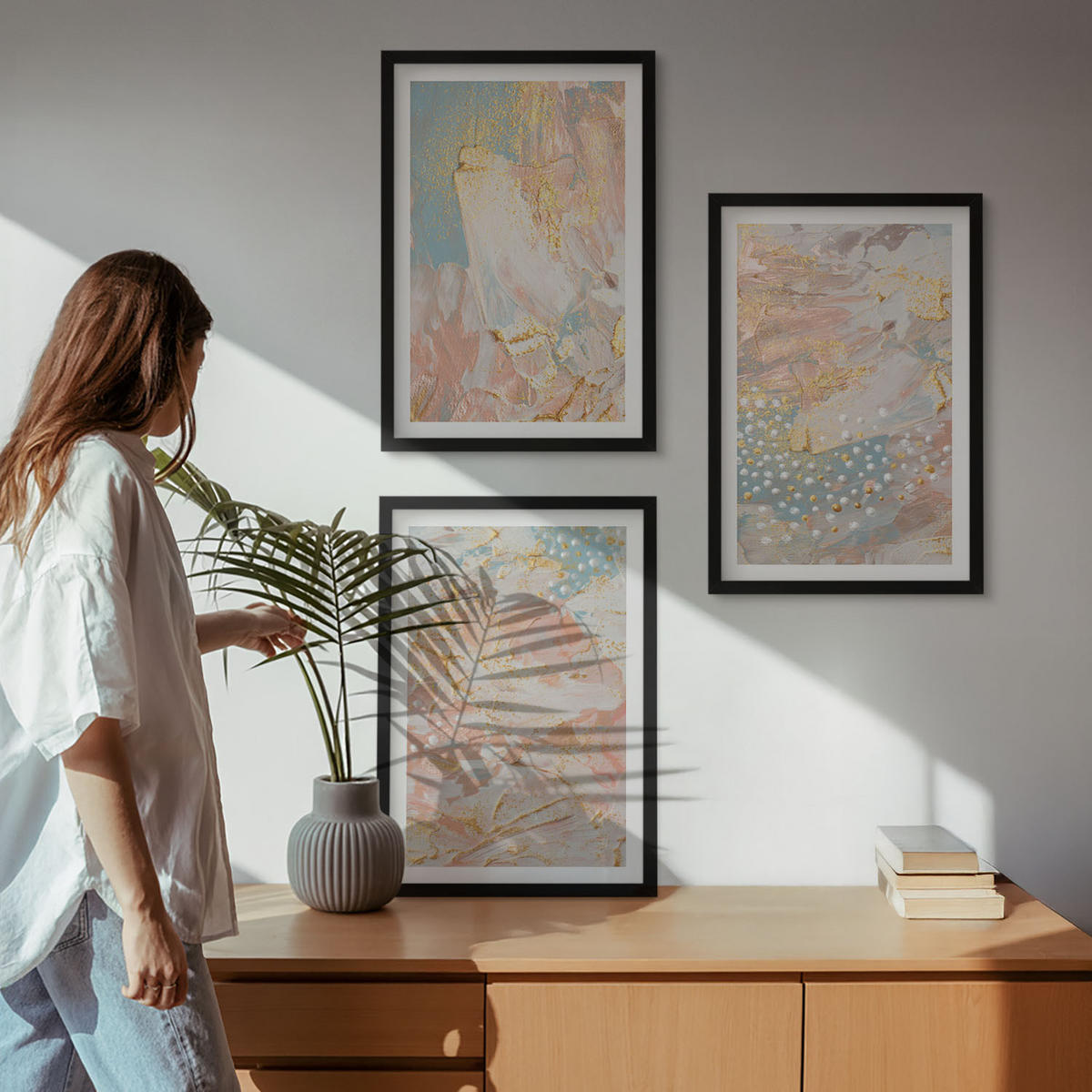WANDBILDER 3er-Set - 40x60 cm Schwarzer Rahmen - Abstrakte Pastellmuster - Schwarz, Kunststoff (40/60cm) - ArtPrintCave