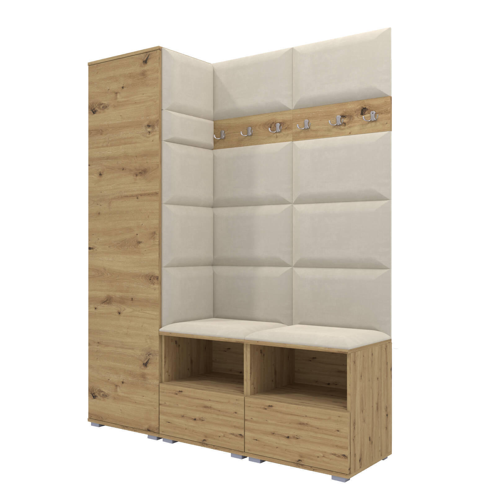 GARDEROBEN-SET Nela II mit gepolsterten Paneelen 150/187/40 - Silberfarben/Creme, Holzwerkstoff/Kunststoff (150/187/40cm)