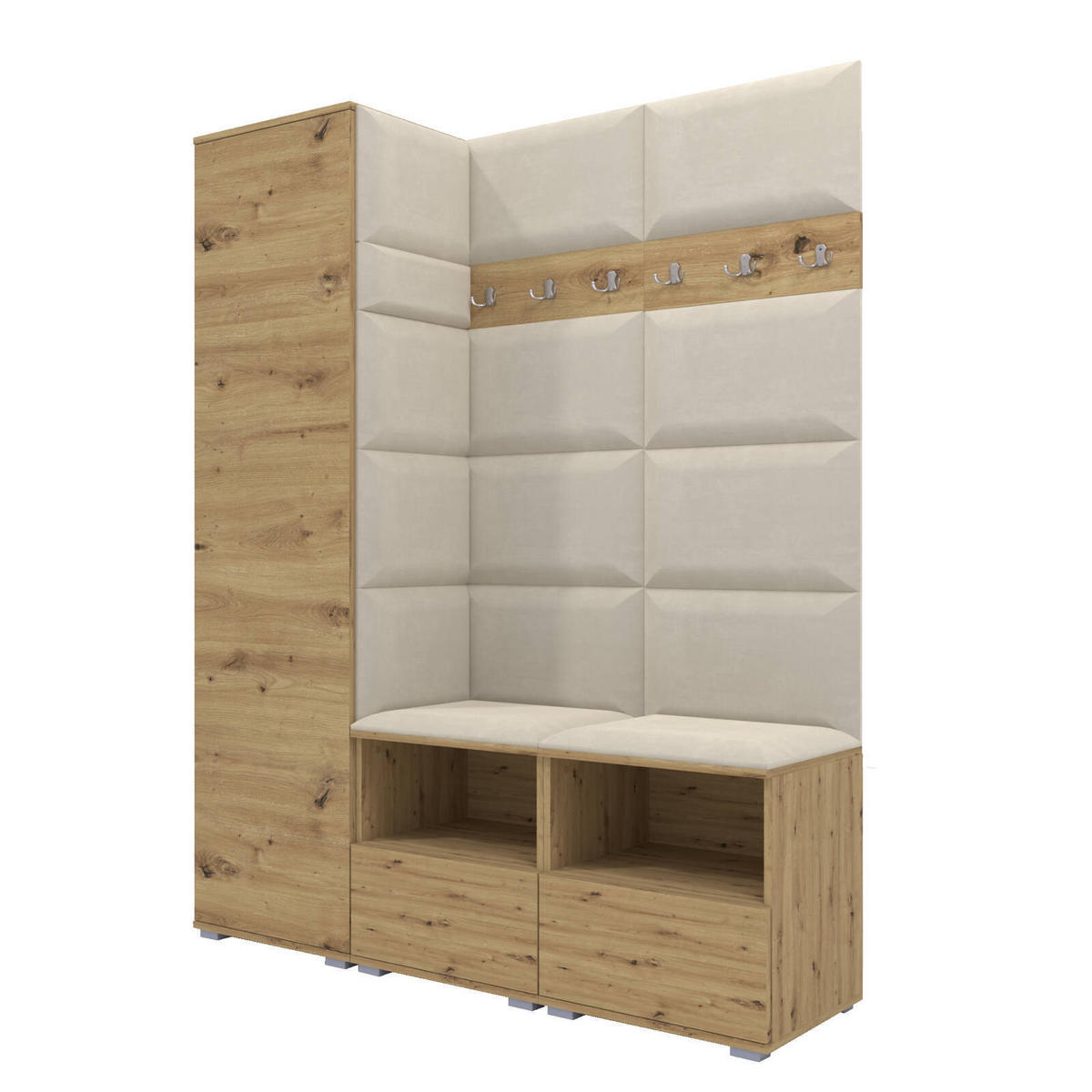 GARDEROBEN-SET Nela II mit gepolsterten Paneelen 150/187/40 - Silberfarben/Creme, Holzwerkstoff/Kunststoff (150/187/40cm)