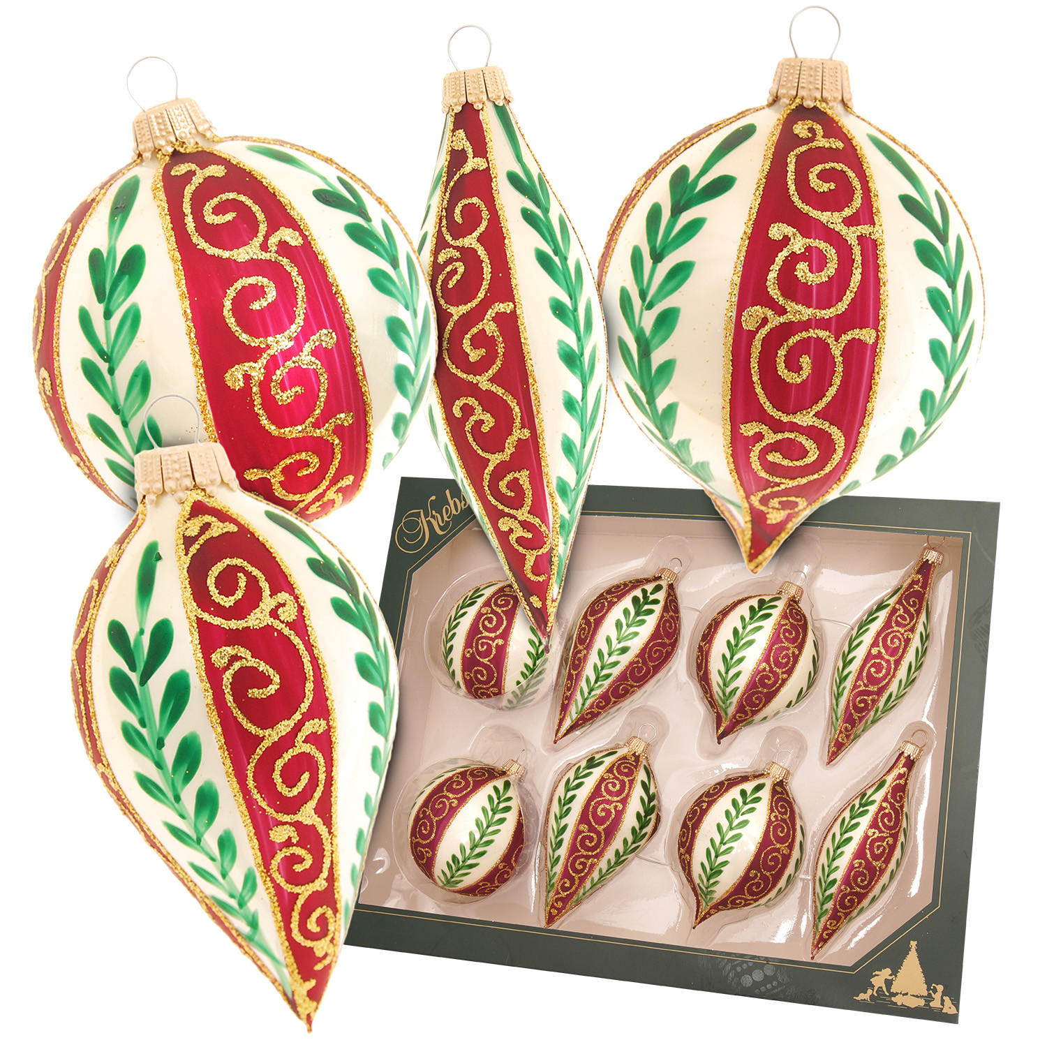 CHRISTBAUMKUGELN Lia mit Blätterranken Beige 7cm (Glas / 8 Stk.) - Beige, Glas (7/7/7cm) - Krebs Glas Lauscha