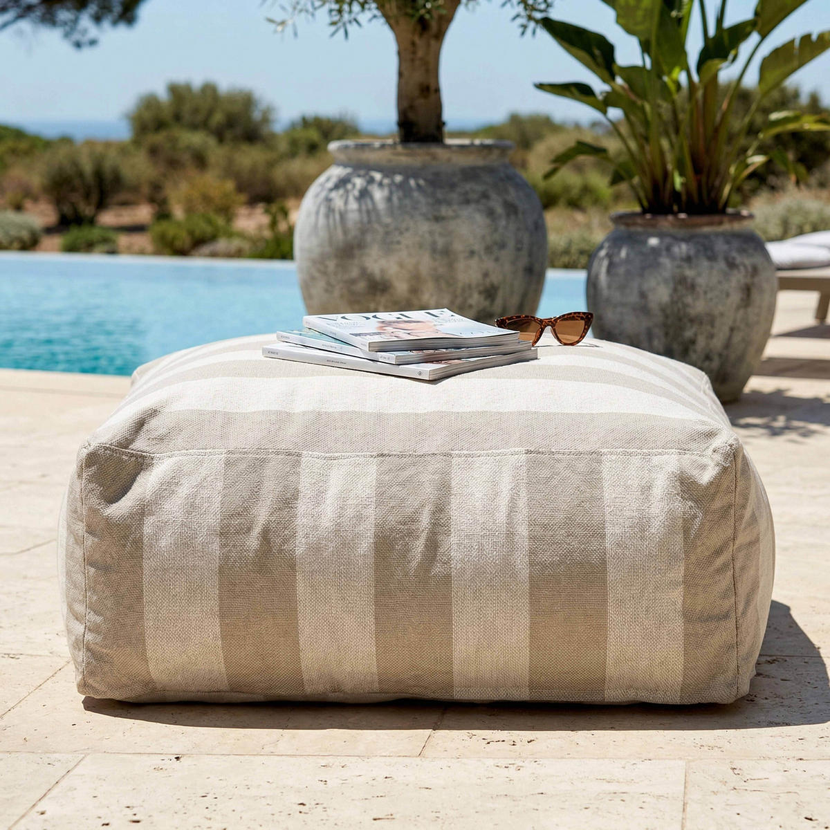 OUTDOOR-SITZSACK, Beigefarbe - Beige, Textil - Oviala