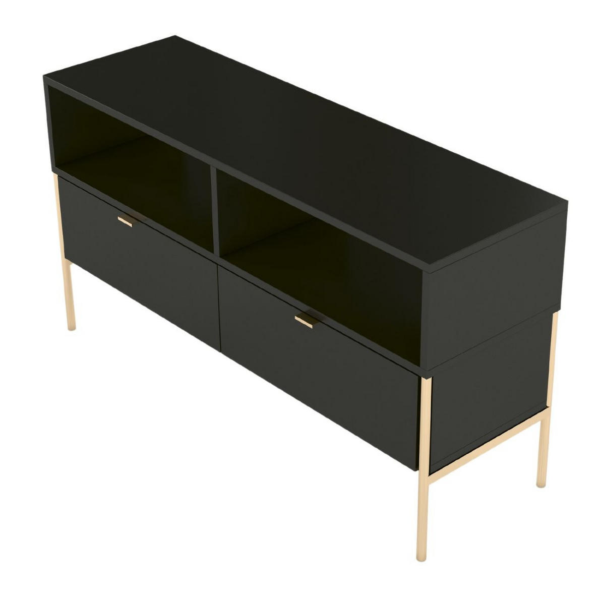 LOWBOARD Polka, Schwarz, Goldene Details - Goldfarben/Schwarz, Holzwerkstoff/Metall (120/65/37cm) - Skandica