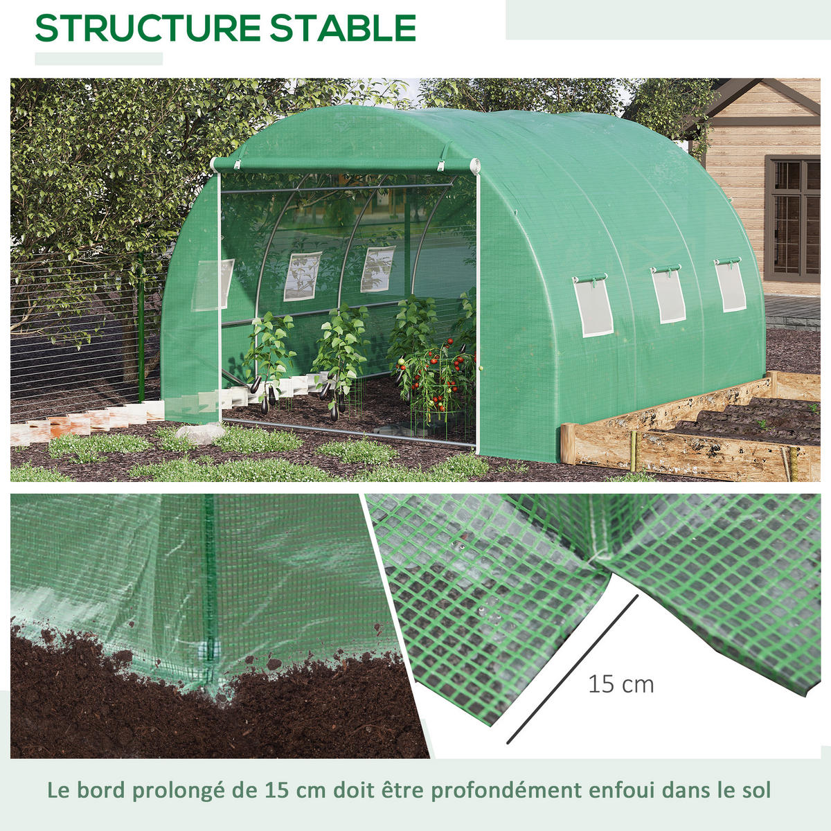 GEWÄCHSHAUS DE-12022 mit 6 Fenstern & Tür Grün - Grün, Metall (300/200/300cm) - ComfortXL