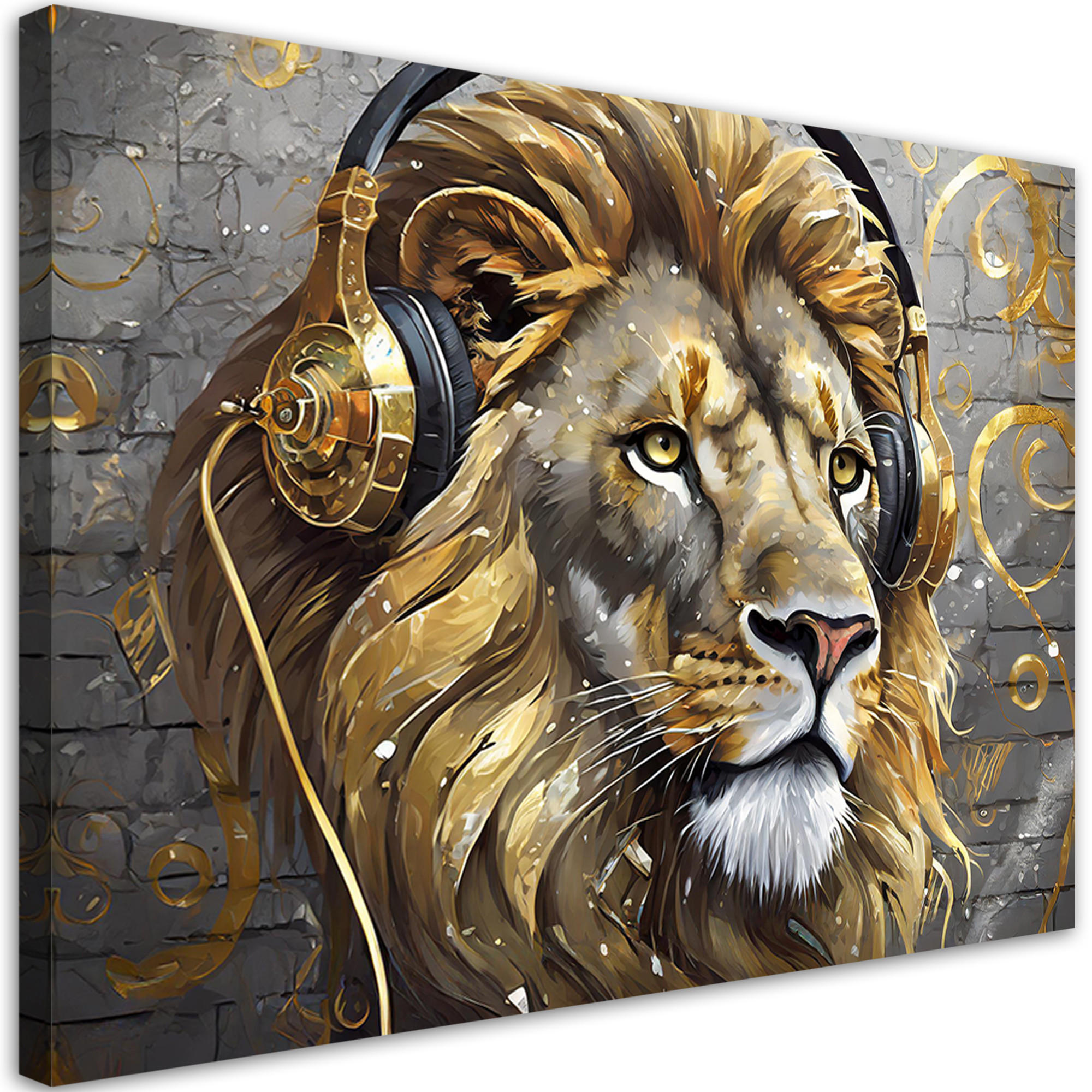 WANDBILD musik löwe tiere - Goldfarben, Textil (60/40cm) - Feeby