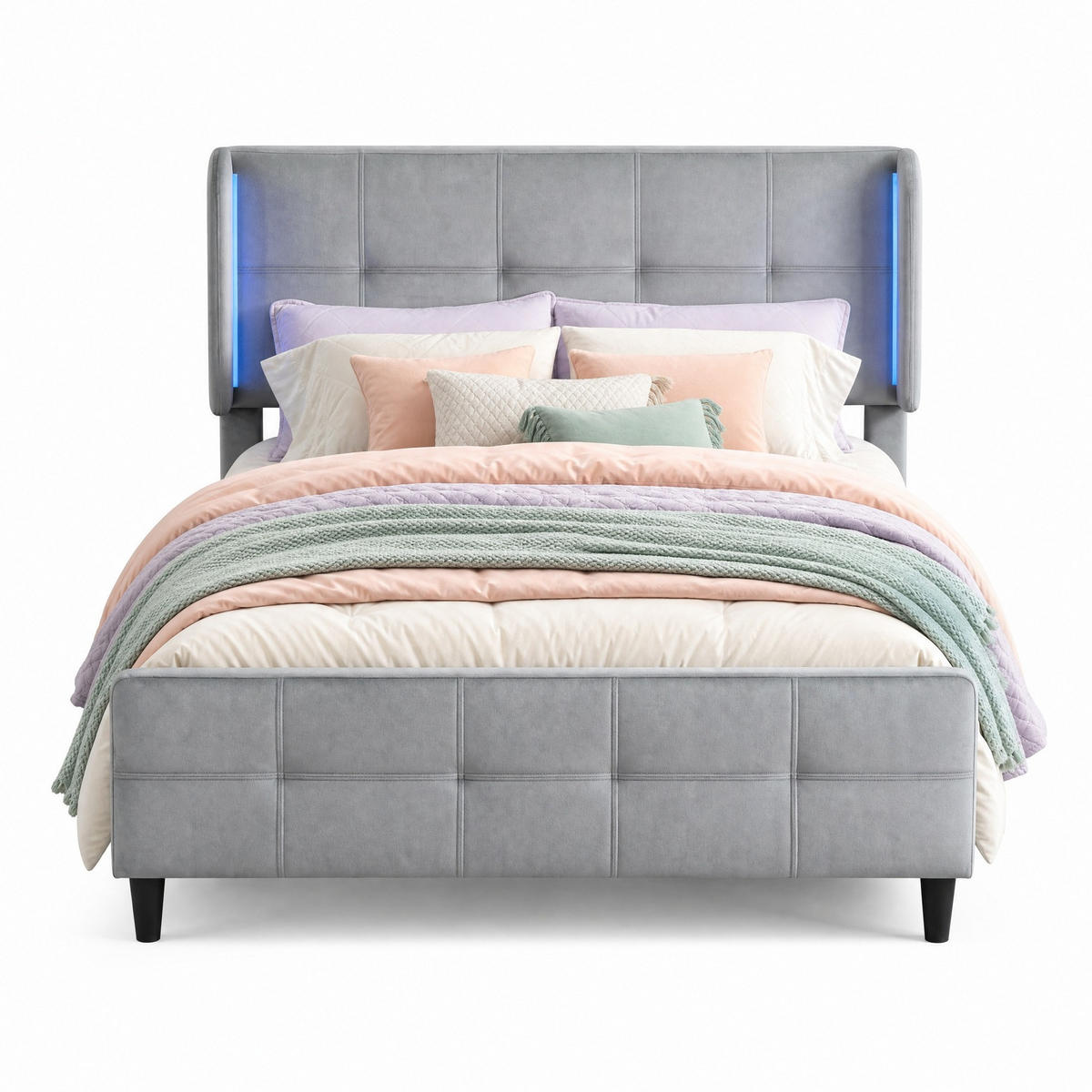 ČALOUNĚNÁ POSTEL 140/200 cm v šedé barvě ze sametu s LED osvětlením - šedá, kov/kompozitní dřevo (140/200cm) - CHICFURN