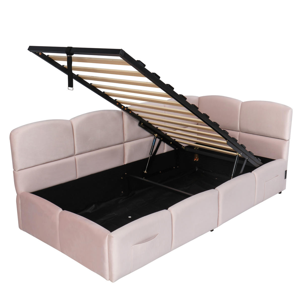 POLSTERBETT aus Samt 90x200 cm in Rosa mit Stauraum & USB - Rosa, Textil (90/200cm) - Modfu