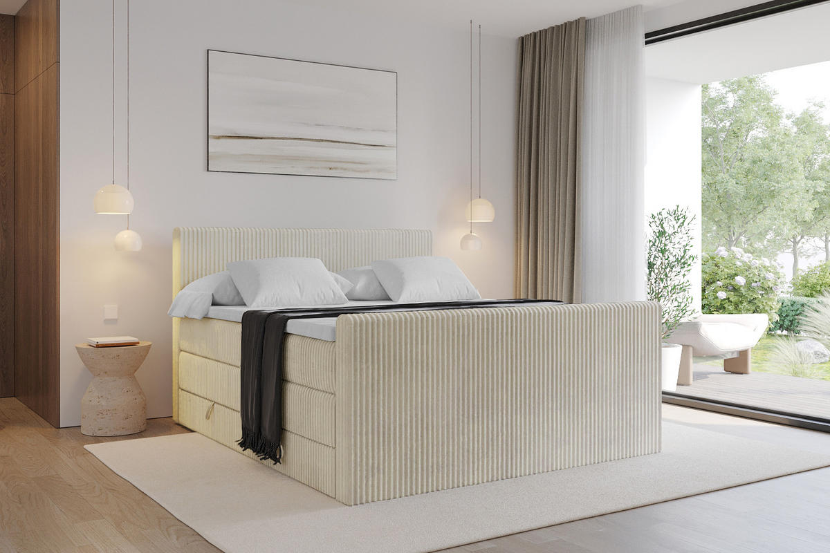 BOXSPRINGBETT mit Matratze H3|H4 und Lattenrost - TOLO-Z KING 140x200 Cord - Creme - Champagner, Holzwerkstoff (140/200cm) - ALTDECOR