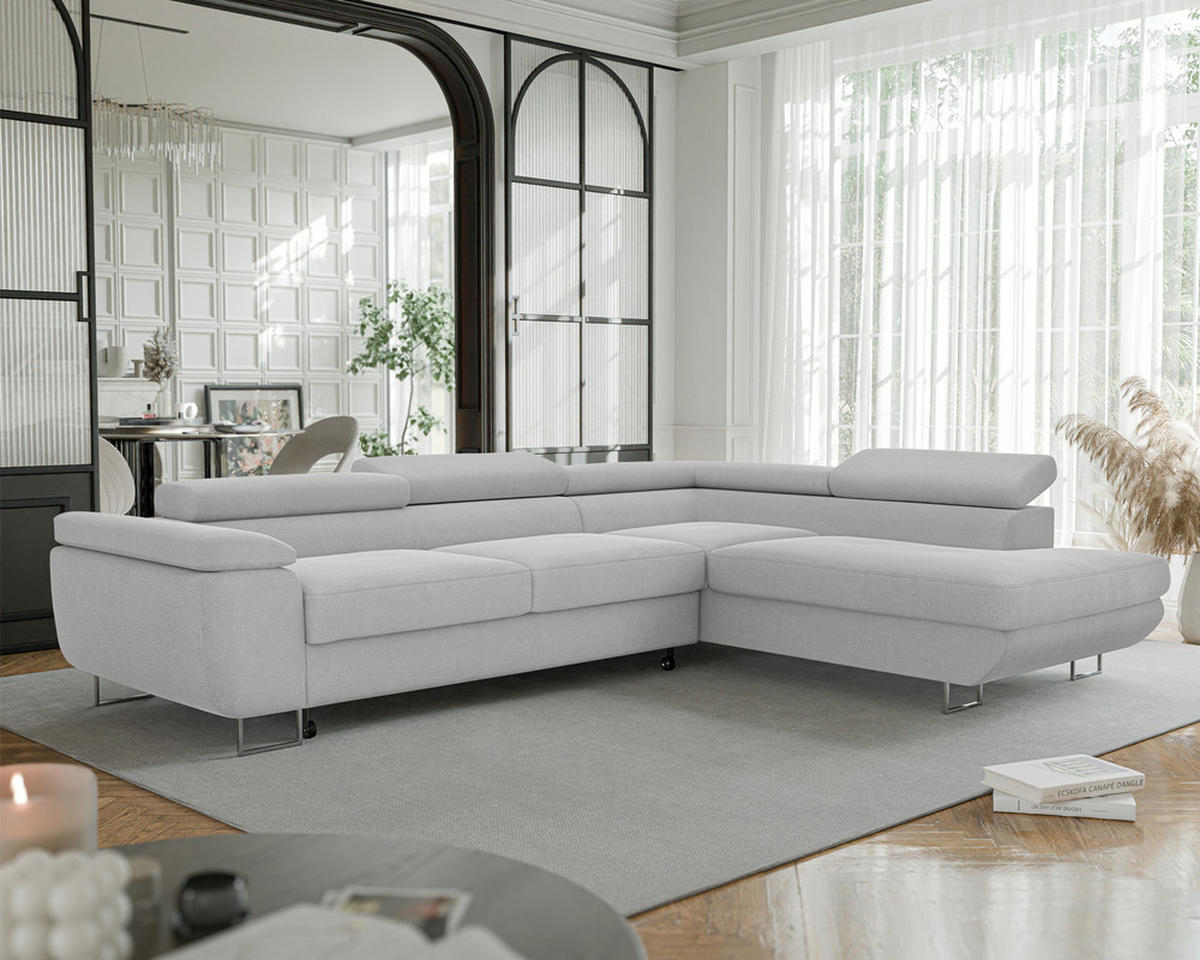 ECKSOFA ANTON mit Schlaffunktion und Bettkasten Hellgrau - Hellgrau, Holzwerkstoff/Kunststoff (274/203cm) - Idohome