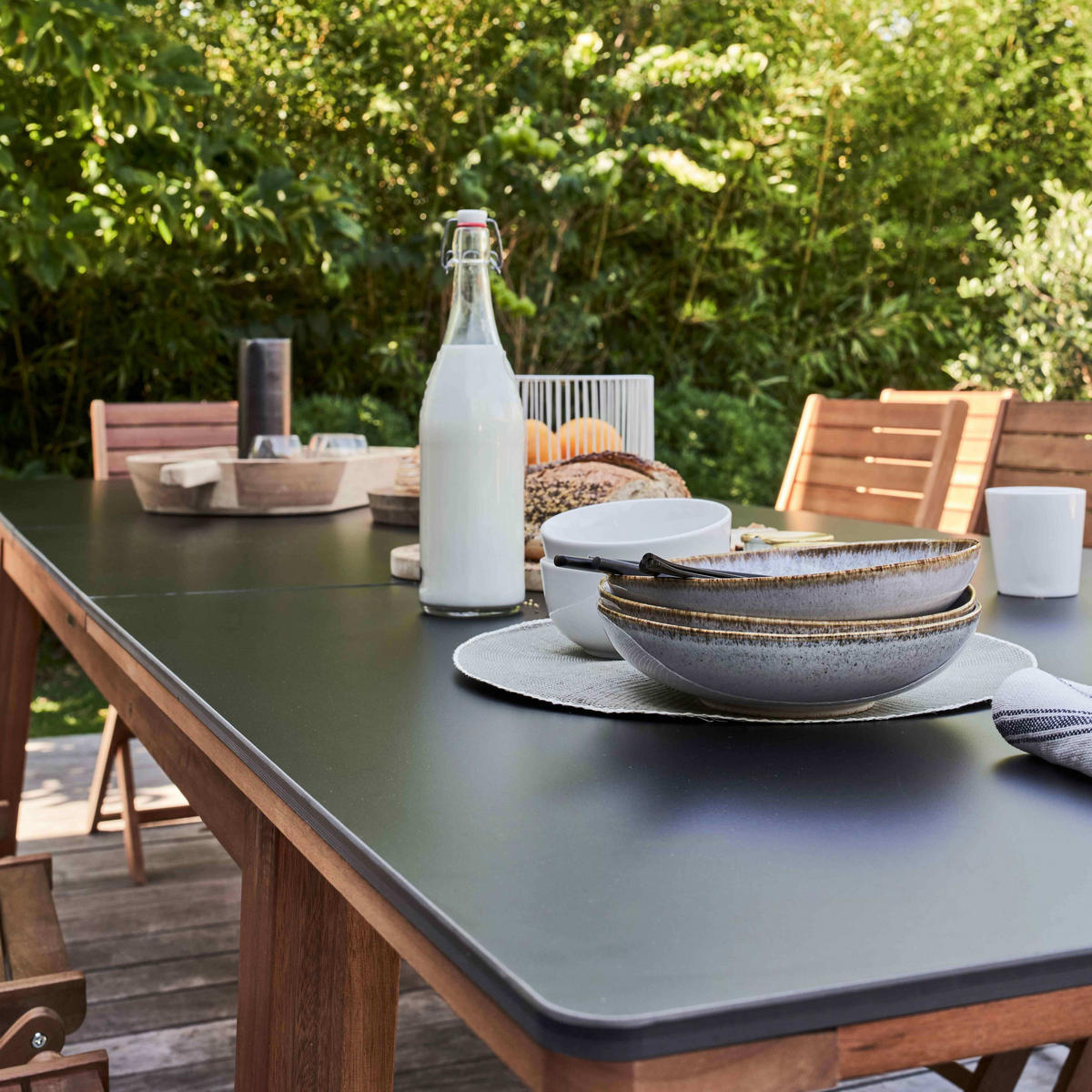 GARTENTISCH ausziehbar, Schwarz - Schwarz, Holz (90/300/76cm) - Oviala