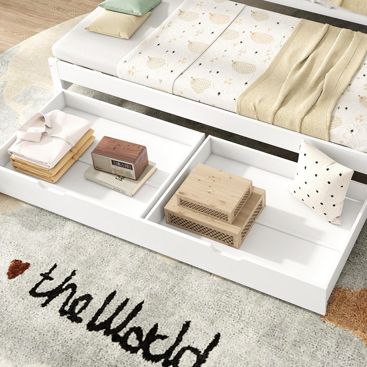 AUSZIEHBETT 90/200 cm DE-00511, in Weiß, Rollbett und 2 Schubladen - Weiß, Holz (90/200cm) - ComfortXL