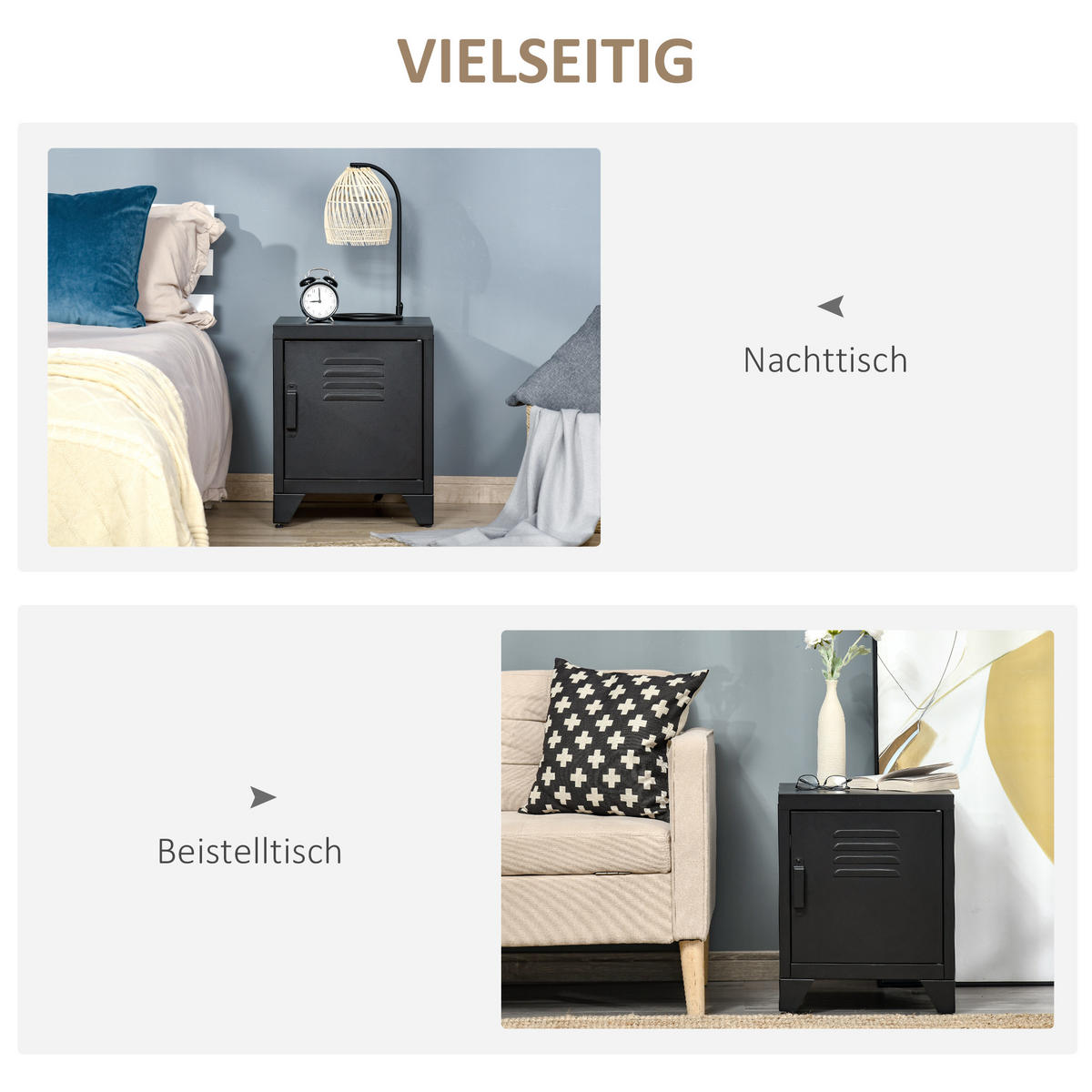 NACHTTISCH, mit verstellbarem Regal, Tür, Metall, Schwarz, 50 x 40 x 47,5 cm - Schwarz, Metall (40/50/40cm) - HOMCOM
