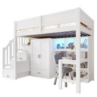HOCHBETT 90/200 cm, weiß mit Schreibtisch, Regal, Kleiderschrank und LED - Weiß, Holz (90/200cm) - MIVRAY