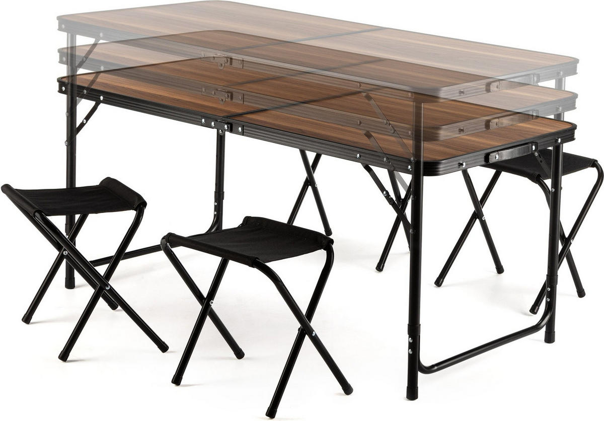 GARTENSET Tisch und 4 Stühlen, 120/60 cm, Höhenverstellbar - Schwarz/Braun, Metall - Outtec