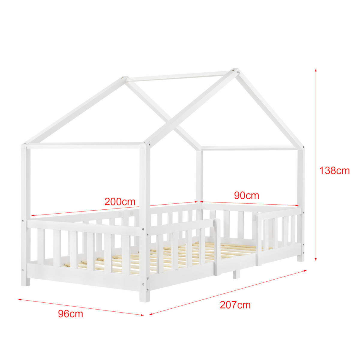 HAUSBETT Treviolo - Weiß, Holz (90/200cm) - [en.casa]