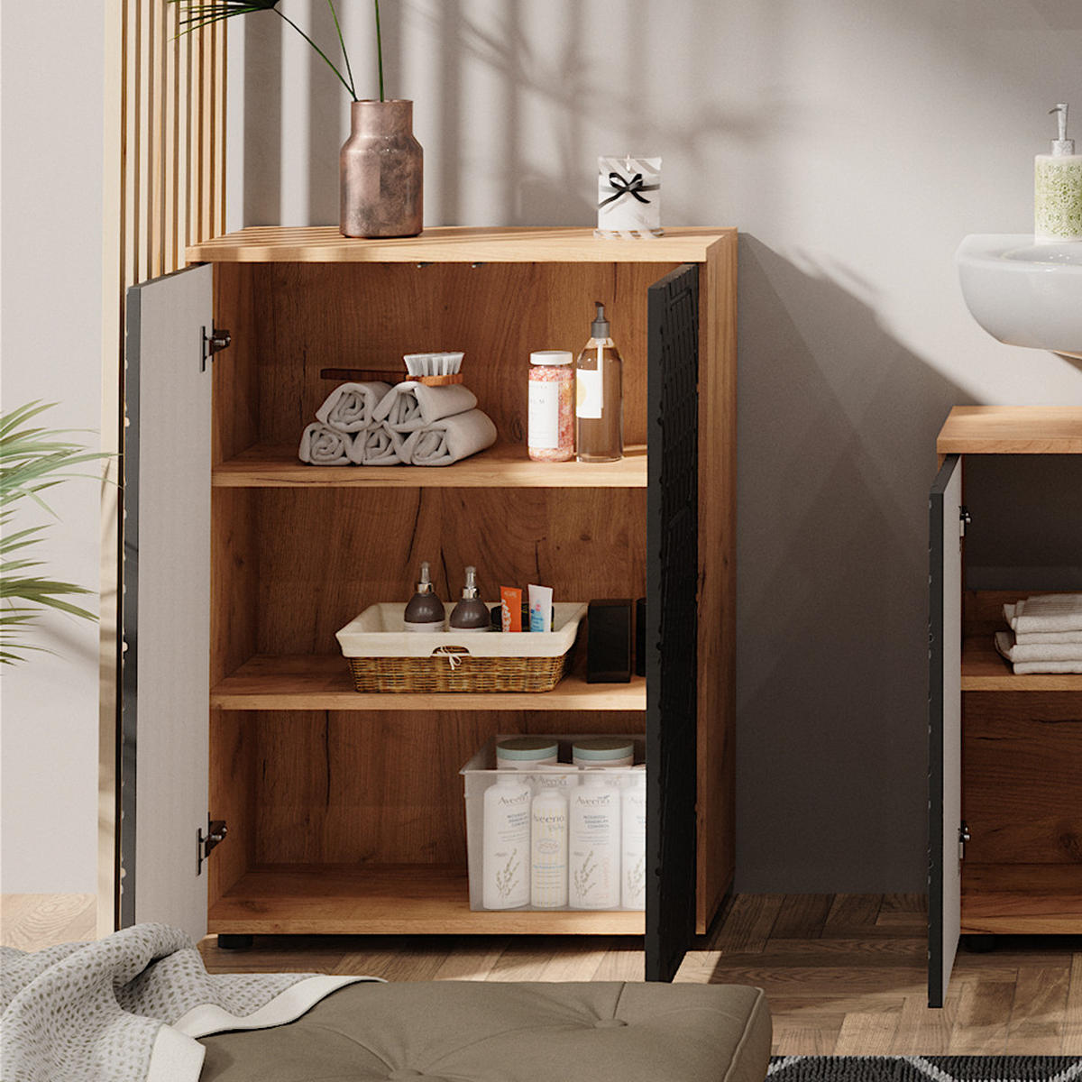 MIDISCHRANK Irma Anthrazit gestreift 60 x 81 cm - Anthrazit, Holzwerkstoff (60/81/30cm) - Vicco