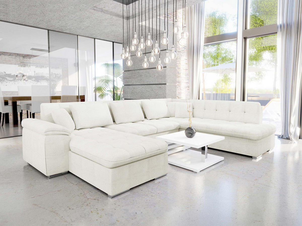 WOHNLANDSCHAFT Niko Bis, Seite: Links - Ecru, Holz/Textil (348/76/205cm) - MIRJAN24
