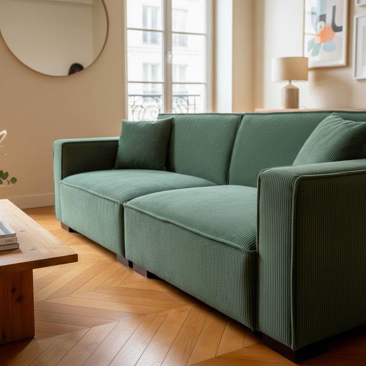 SOFA 3-Sitzer, Grün - Grün, Textil (90/76/230cm) - Oviala