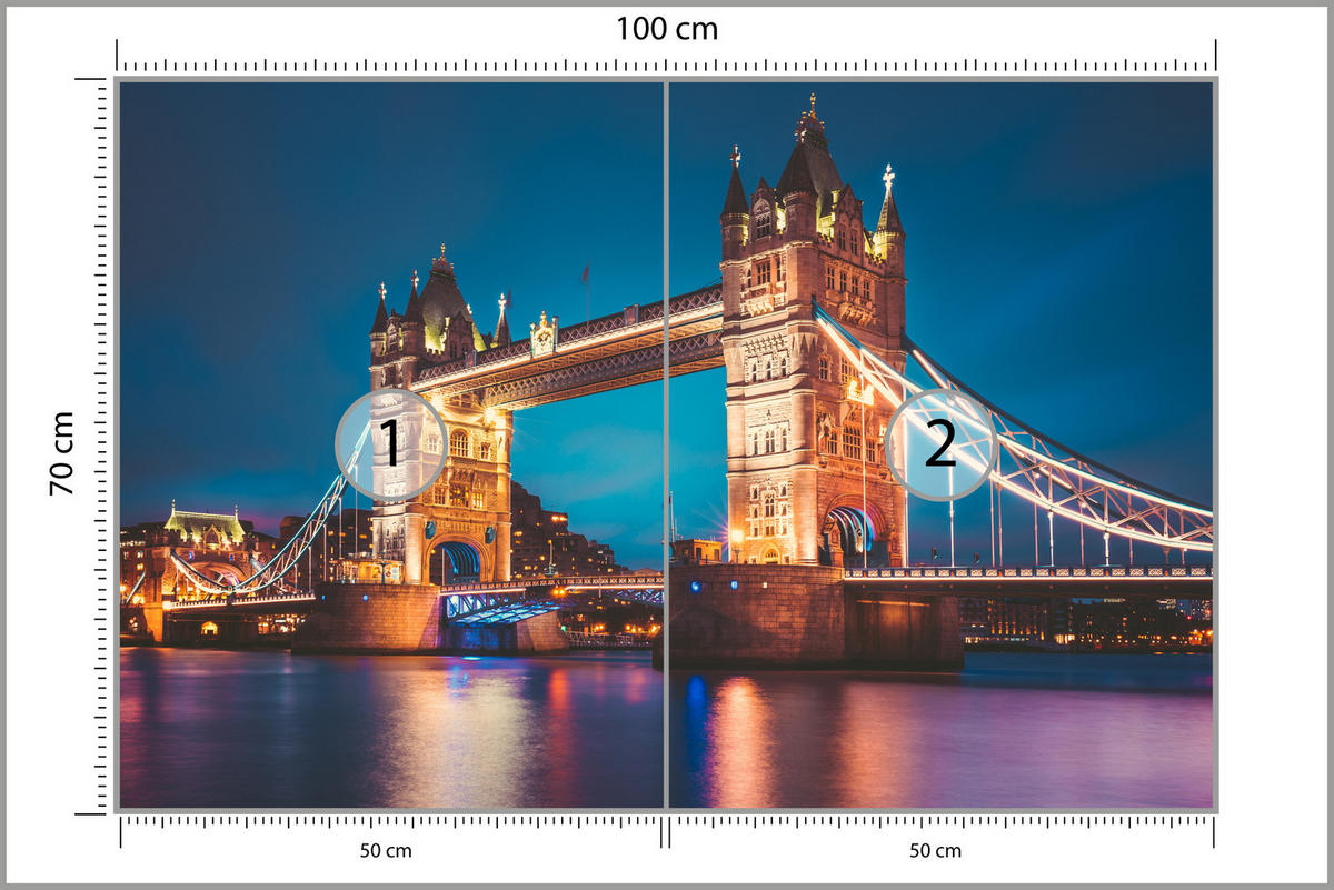 FOTOTAPETA Pre Obývaciu Izbu Tower Bridge Londýn Temža Panoráma 100 x 70 cm - oranžová/hnedá, papier (100/70cm) - Muralo
