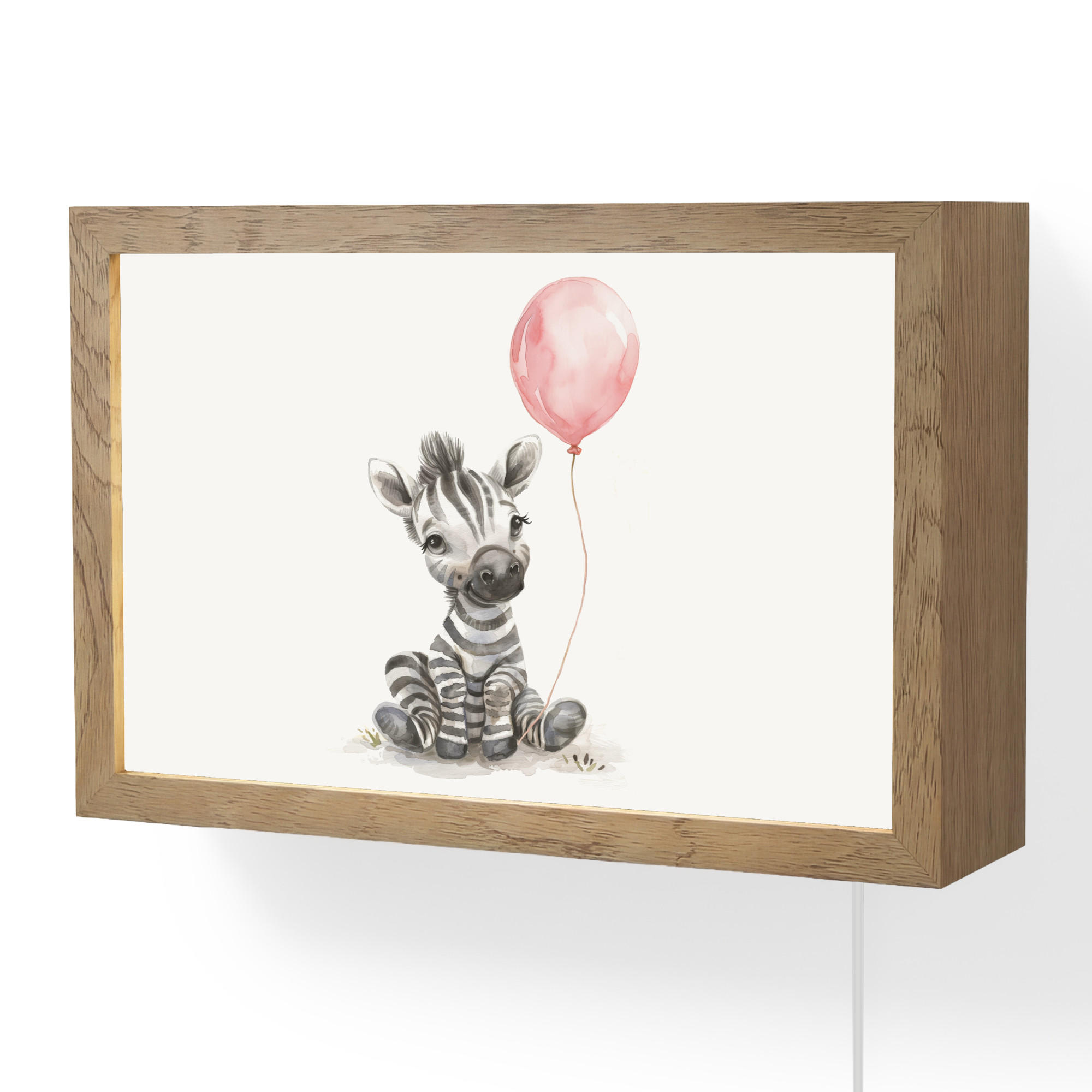 OnlyWow NÁSTĚNNÁ LAMPA Zebra - Dítě - Zvířata - Růžový balónek 30x20 cm