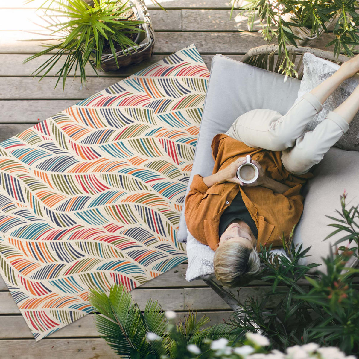 TEPPICH 100x150 cm Bunte Abstrakte Blätter Boho - Multicolor, Kunststoff (100/150cm) - Wallfluent