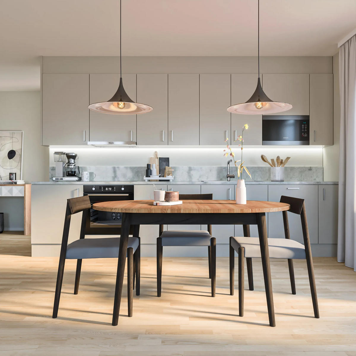 ESSTISCH Bo d108 + Verlängerung, Schwarz - Beige, Holz (108/108/75cm) - WOODEK