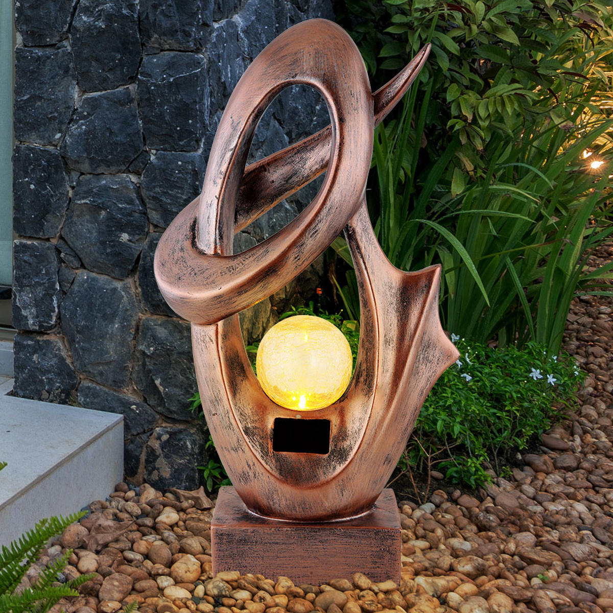 LED AUSSENLEUCHTE Bronze Glas Crackle Design - Bronzefarben, Kunststoff (25.5/11/45cm) - Globo Lighting